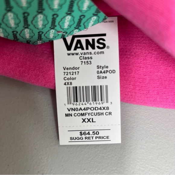 Vans ComfyCush Crewneck Sweatshirt Size XXL Barbiecore Shocking Pink w/ Pockets - Picture 7 of 7